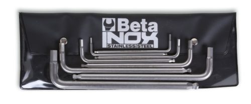 Beta 96BPINOX-AS/B8 7 darabos hatlapfejű hajlított belső kulcs gömbös szélekkel, rozsdamentes acélból, tasakban