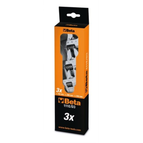 Beta 111E/D3 3 darabos állítható villáskulcs készlet skálával, krómozott