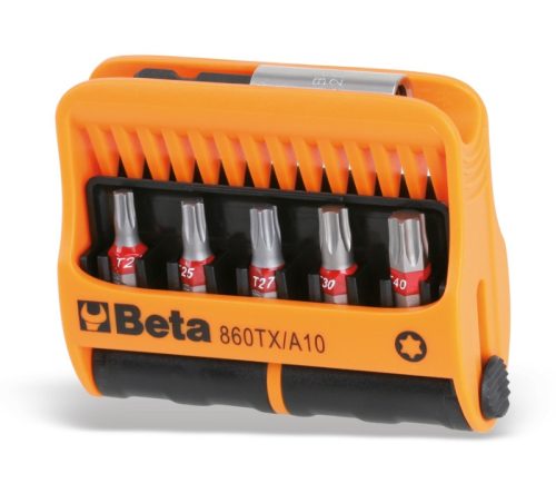 Beta 860TX/A10 10 csavarhúzóbetét és mágneses gyorslazítású betéttartó, műanyag dobozban