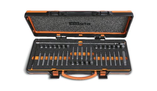 Beta 867/C38 38 RIBE® betétből álló készlet 10 mm hatlapfejű csatlakozóval és 1 csuklós T betéttartóval lágy hőformázott tálcán és lemezdobozban