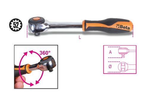 Beta 910/58 Irányváltós racsni 3/8" 52 fogú
