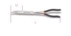   Beta 1009L/DP Extrahosszú, 45° hajlított félkerekcsőrű, recézett, kétcsuklós műszerészfogó 2 réteg csúszásmentes PVC bevonatú nyéllel