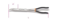   Beta 1009L/DP Extrahosszú, 45° hajlított félkerekcsőrű, recézett, kétcsuklós műszerészfogó 2 réteg csúszásmentes PVC bevonatú nyéllel