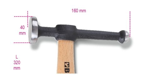 Beta 1351 Karosszériakalapács, kerek lapos fejjel, fanyéllel