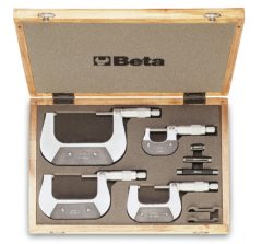 Beta 1658/C4 4-részes mikrométer készlet, fadobozban