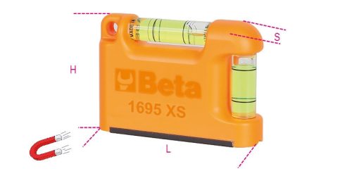 Beta 1695XS Zseb vízmérték V-formájú mérőfelülettel, mágneses, profilírozott alumínium 2 törésbiztos libella Pontosság: 1 mm/m