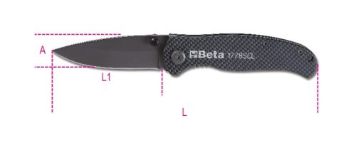 Beta 1778SCL Behajtható pengéjű kés soft carbon look kivitel penge edzett acélból tokkal szállítva