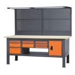   Beta C58BCA-W2,1/O 2,1 m széles, teljes munkapad, fa munkalappal, 8 fiókkal és ajtós modullal, narancs színű