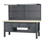   Beta C58BCA-W2,1/A 2,1 m széles, teljes munkapad, fa munkalappal, 8 fiókkal és ajtós modullal antracit