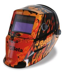   Beta 7042LCD LCD-hegesztő pajzs automatikus sötétedéssel az ívhegesztéshez MIG/MAG; TIG és plazmahegesztéshez. Áramellátás szolárcellákkal és Lithium-akkumulátorokkal, hosszú élettartamú LCD-filterekkel