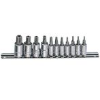   Genius ötágú lyukas torx bit készlet crowa foglalatban, 1/4" és 3/8", 11 darabos