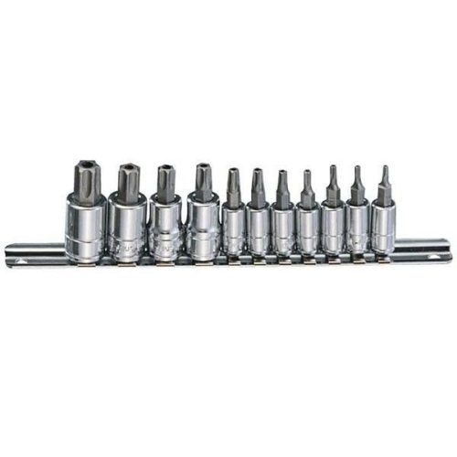 Genius ötágú lyukas torx bit készlet crowa foglalatban, 1/4" és 3/8", 11 darabos