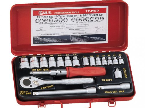 Genius crowafej készlet, E-torx, 1/4 és 3/8", 19 darabos